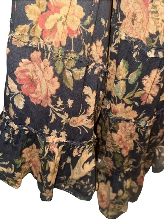 Denim & Supply Ralph Lauren Black Floral Print Maxi Skirt Semi Sheer Size XL - Picture 2 of 4